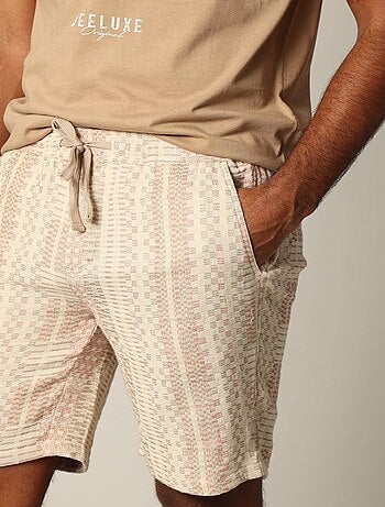Short en coton longueur bermuda avec taille élastiquée et motif géométrique 'Deeluxe'