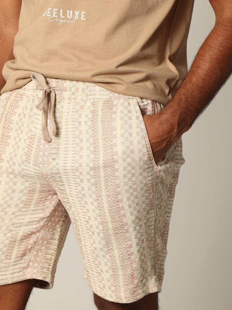 Short en coton longueur bermuda avec taille élastiquée et motif géométrique 'Deeluxe' Beige coquille - Kiabi