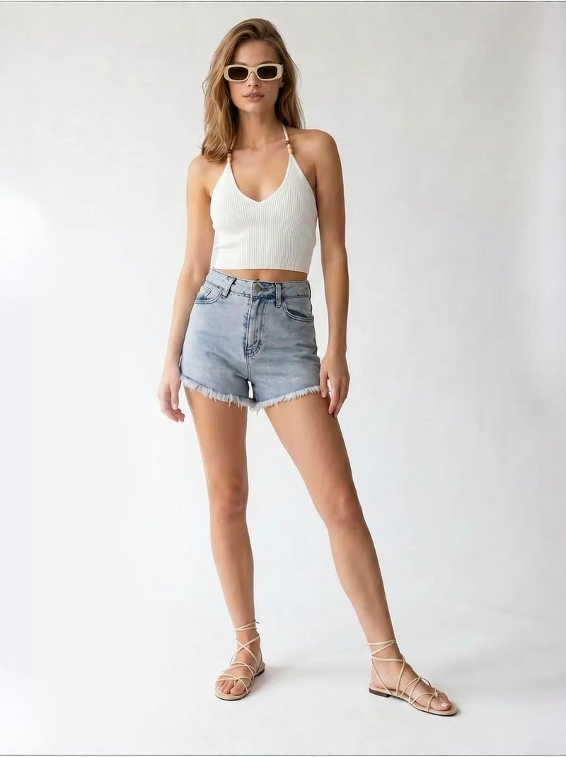 Short en coton mixray Bleu clair - Kiabi