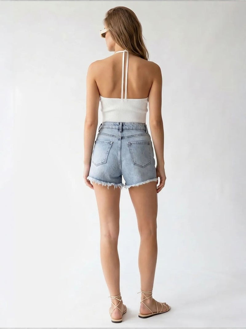 Short en coton mixray Bleu clair - Kiabi