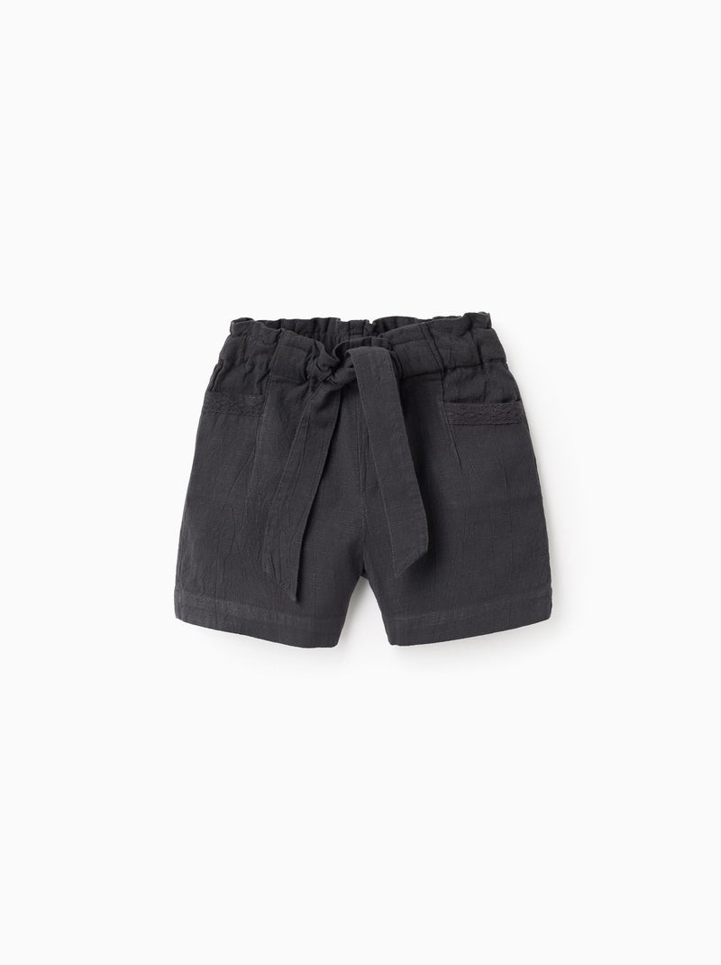Short en Coton Slub avec Rubans Gris foncé - Kiabi