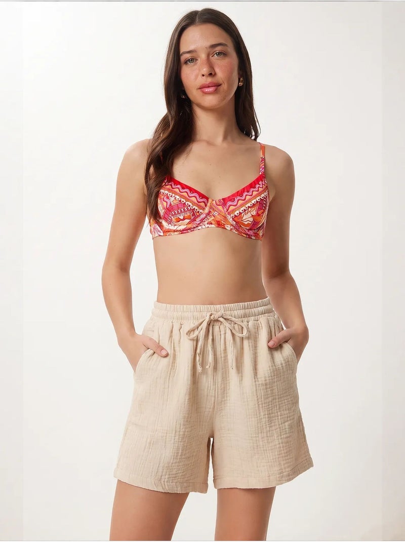 Short en coton taille haute et jambes larges istanbul Beige argile - Kiabi