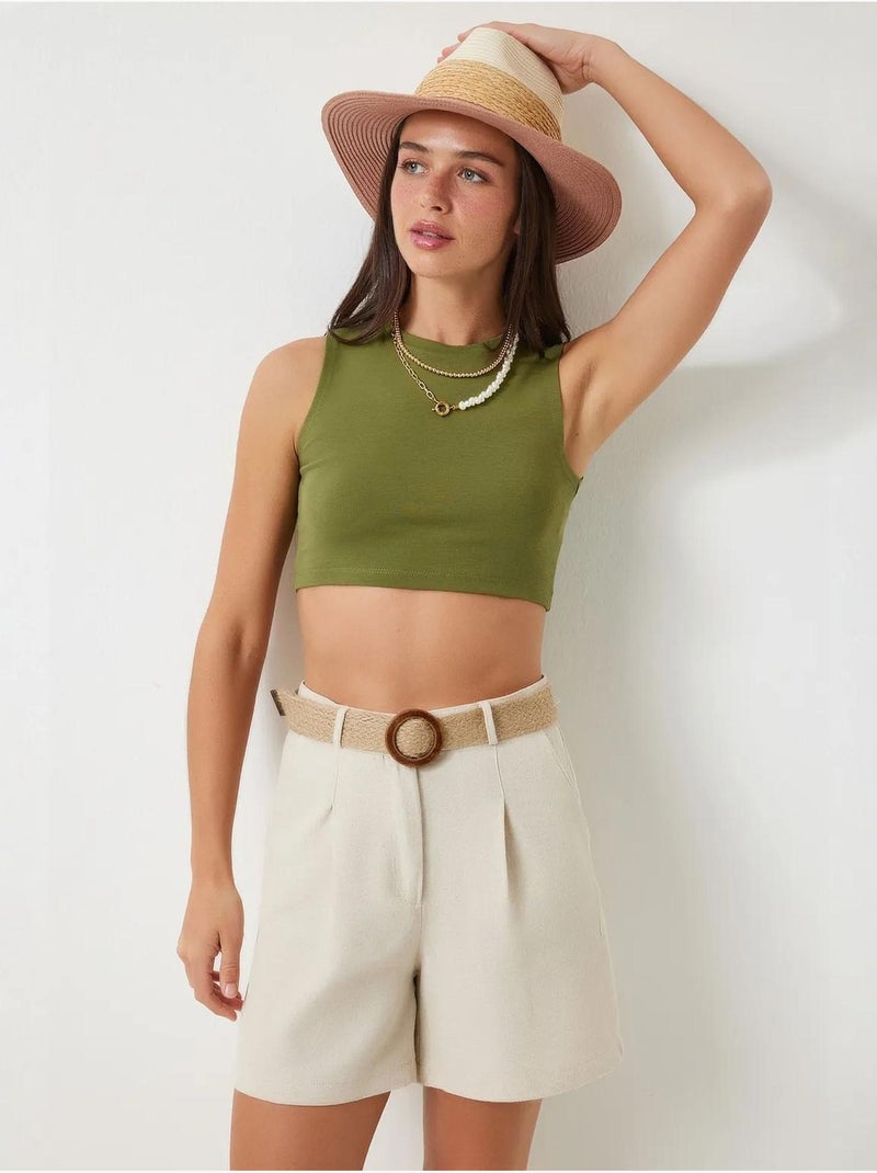 Short en coton taille haute et jambes larges istanbul Crème - Kiabi