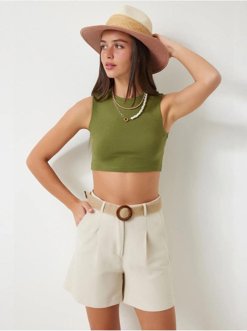 Short en coton taille haute et jambes larges istanbul Crème - Kiabi