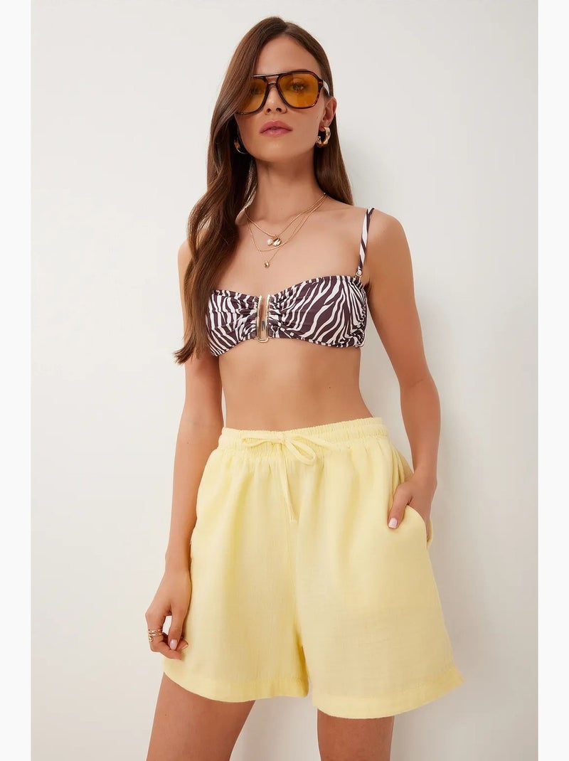 Short en coton taille haute et jambes larges istanbul Jaune citron - Kiabi
