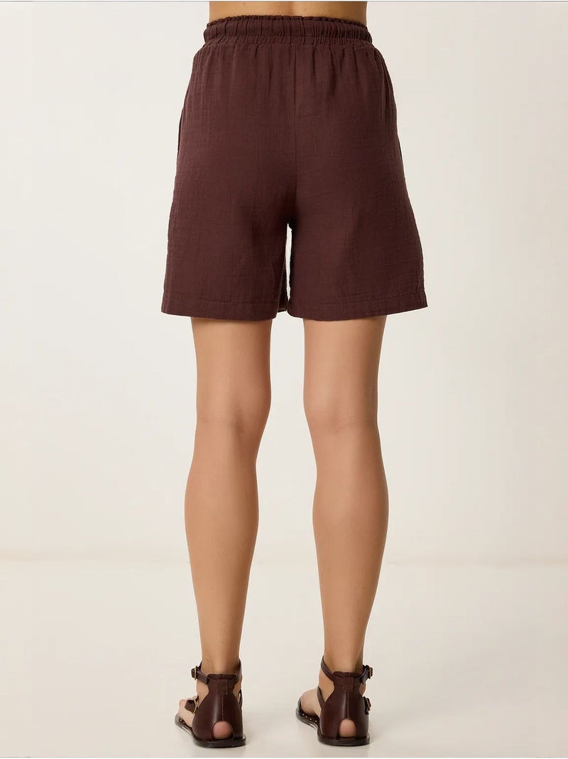 Short en coton taille haute et jambes larges istanbul Marron - Kiabi