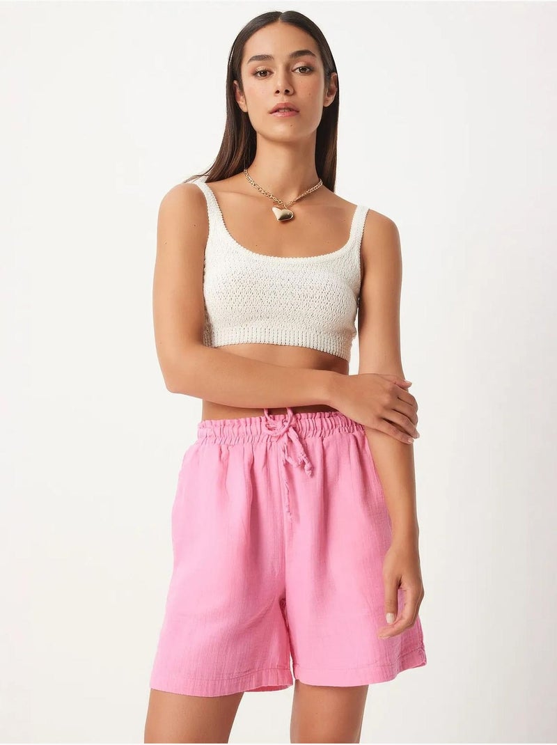 Short en coton taille haute et jambes larges istanbul Rose clair - Kiabi