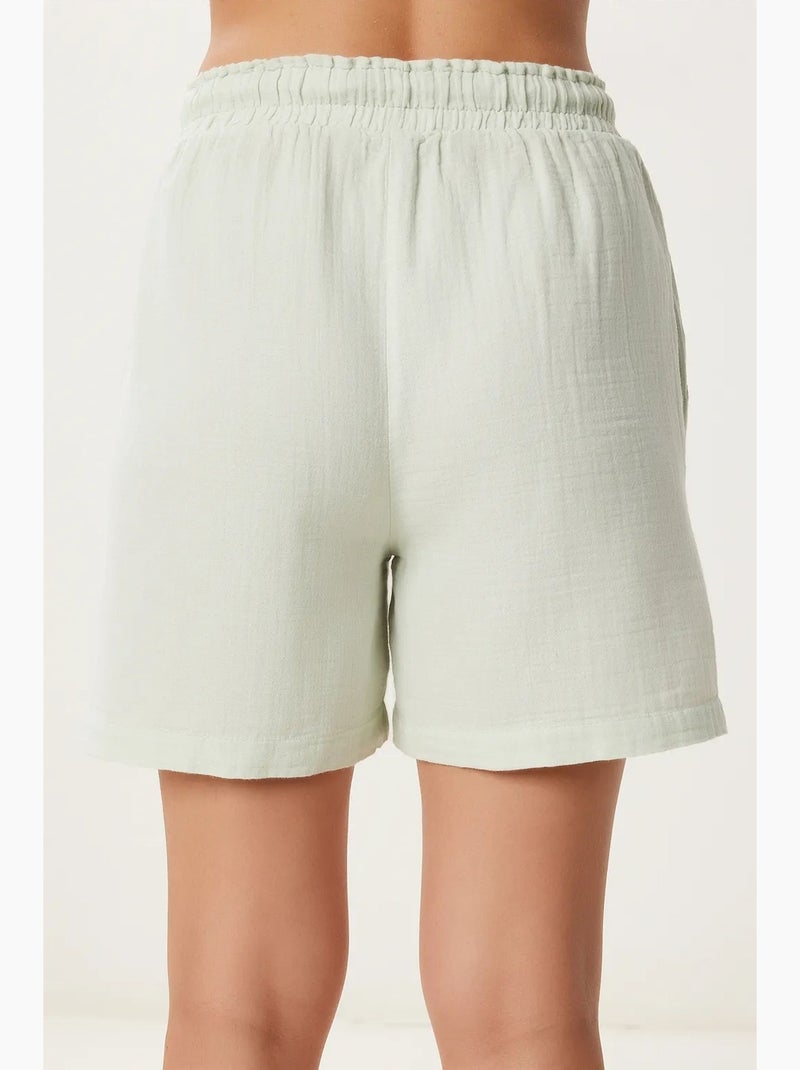 Short en coton taille haute et jambes larges istanbul Vert menthe - Kiabi