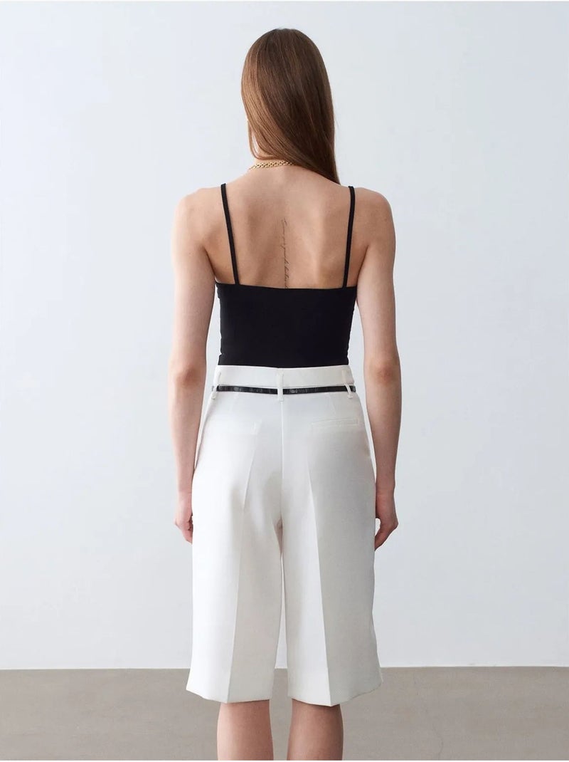 Short en crêpe à taille haute et ceinture dilvin Blanc cassé - Kiabi