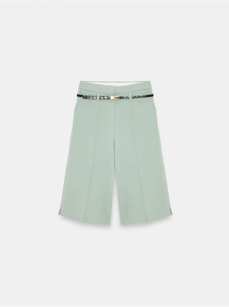 Short En Crêpe À Taille Haute Et Ceinture Vert menthe - Kiabi
