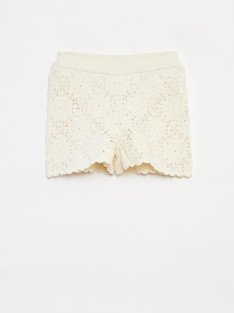 Short en crochet avec bords ondulés Blanc - Kiabi