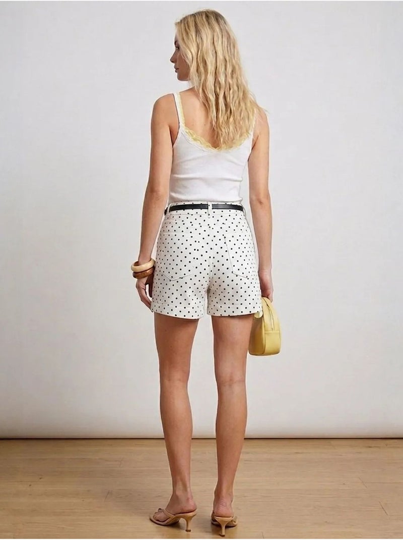 Short en denim à pois, taille haute, avec ceinture bdart Blanc cassé - Kiabi