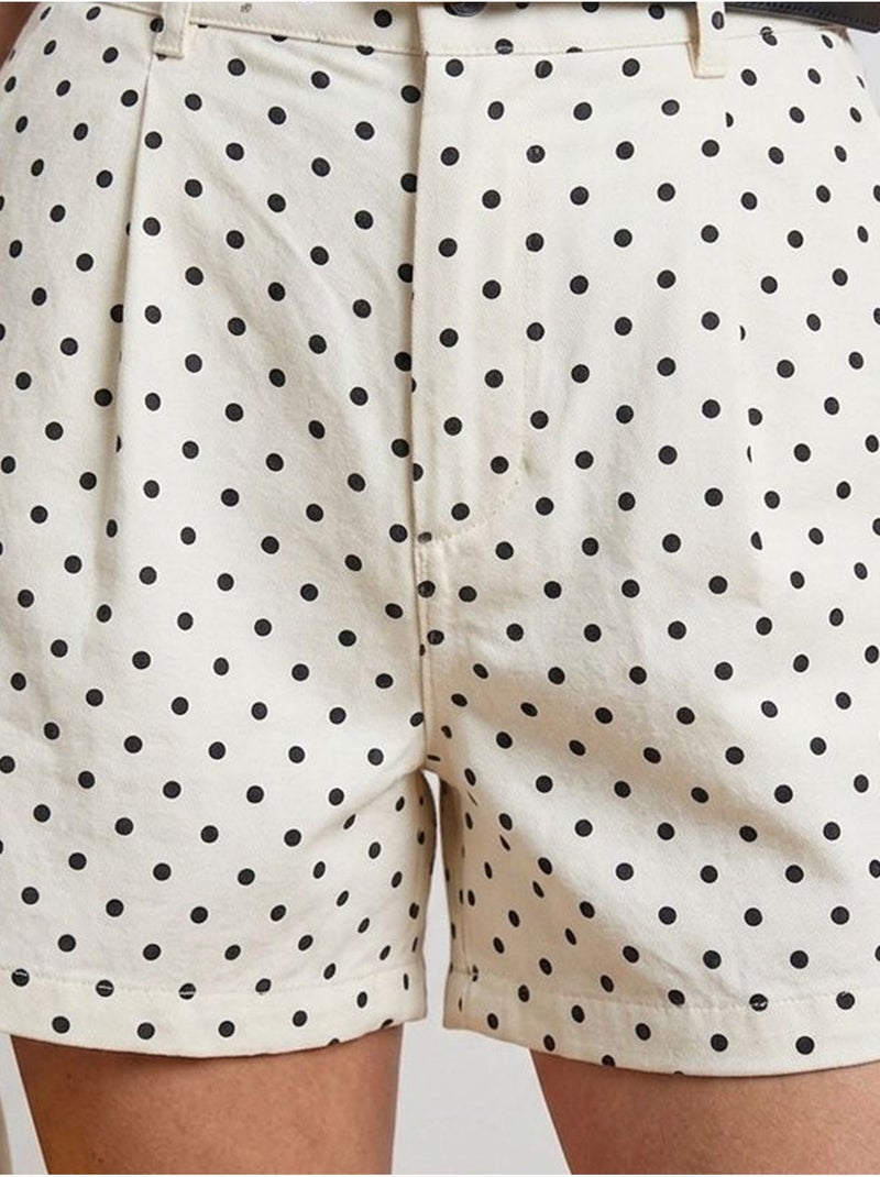 Short en denim à pois, taille haute, avec ceinture bdart Blanc cassé - Kiabi