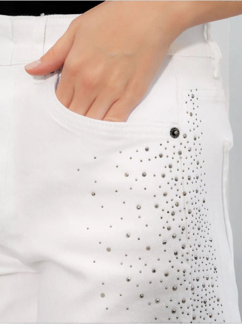 Short en denim à pois, taille haute, avec ceinture bdart Blanc - Kiabi