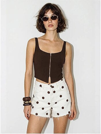 Short en denim à taille haute à pois lucci