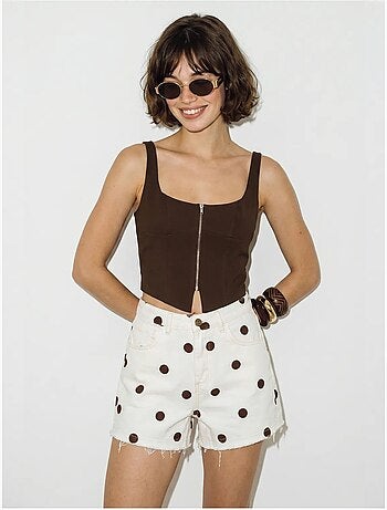 Short en denim à taille haute à pois lucci