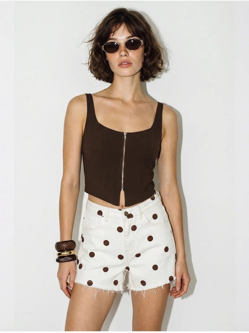 Short en denim à taille haute à pois lucci Blanc cassé - Kiabi