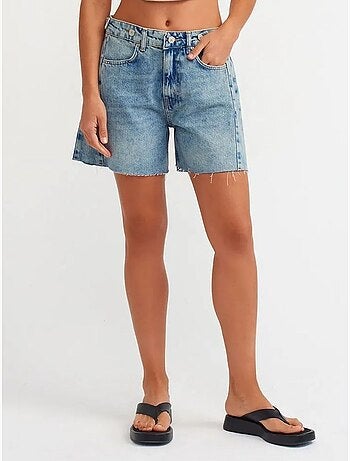 Short En Denim À Taille Haute Et Jambe Large
