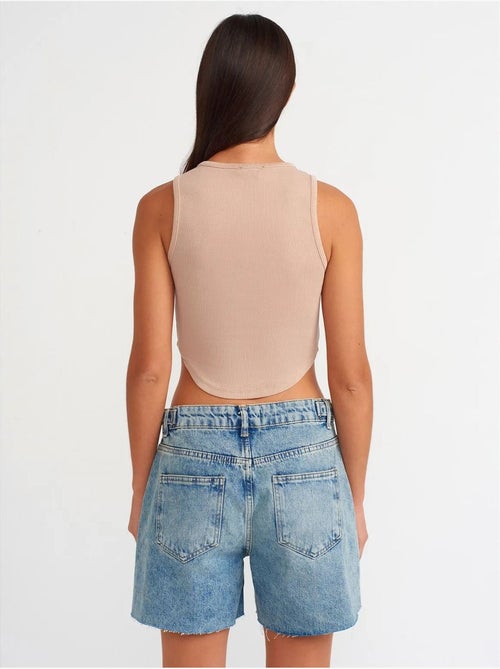 Short En Denim À Taille Haute Et Jambe Large - Kiabi