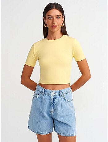 Short en denim à taille haute et jambe large dilvin
