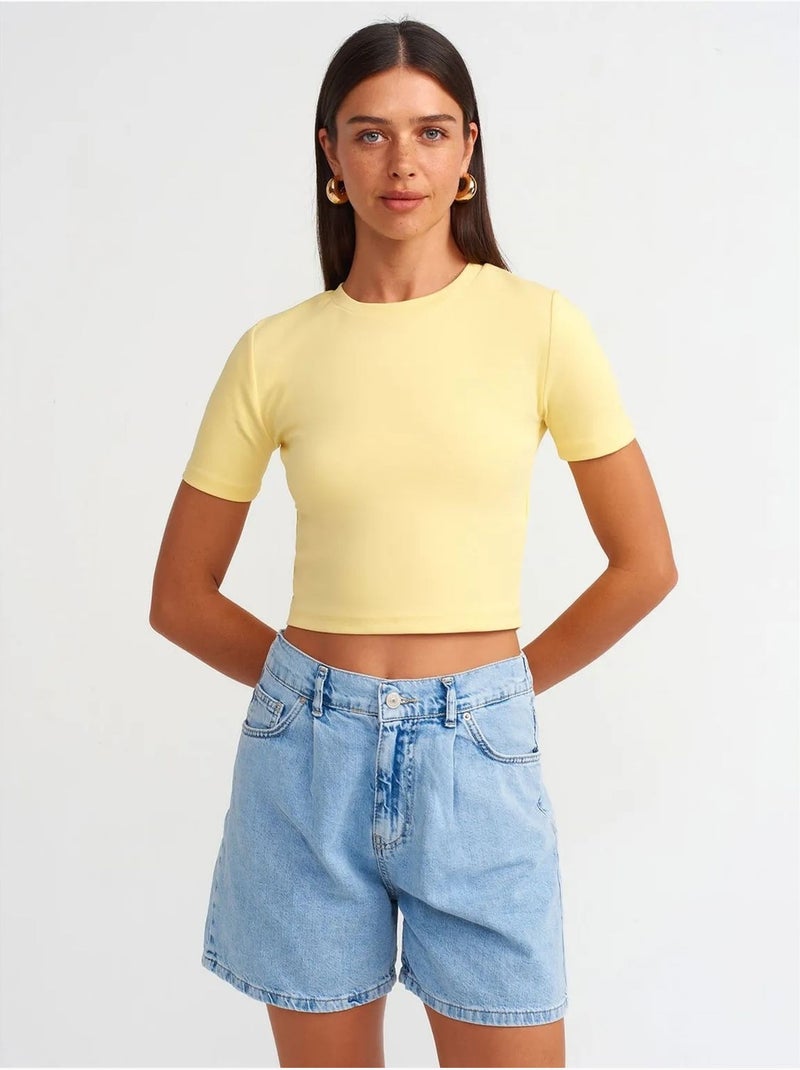 Short en denim à taille haute et jambe large dilvin Bleu clair - Kiabi