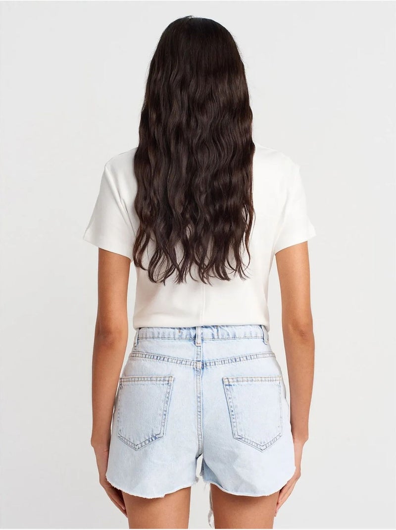 Short En Denim À Taille Haute Pour Femme Bleu clair - Kiabi