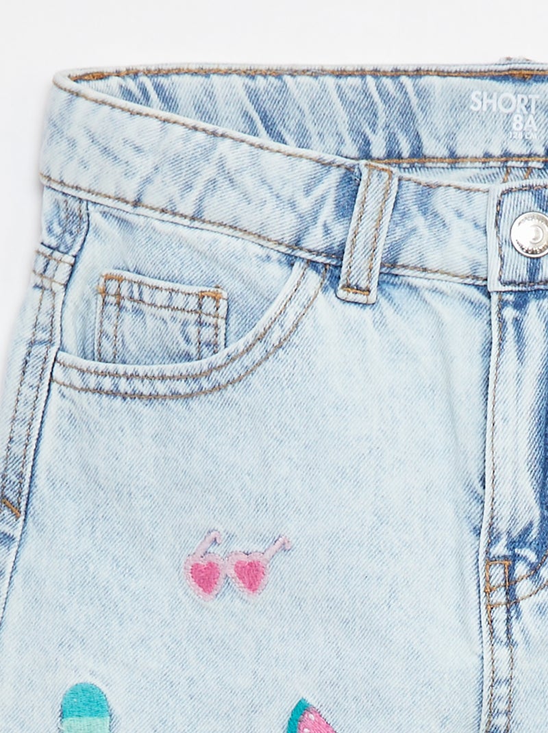 Short en denim avec broderies Bleu - Kiabi