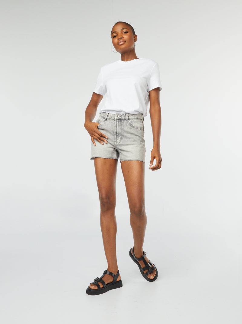 Short en denim avec finitions à cru Gris - Kiabi