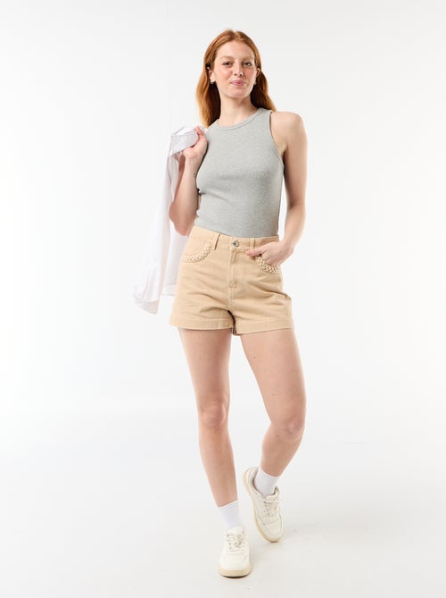 Short en denim avec poches tressées - Kiabi