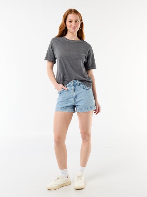 Short en denim avec poches tressées - Kiabi