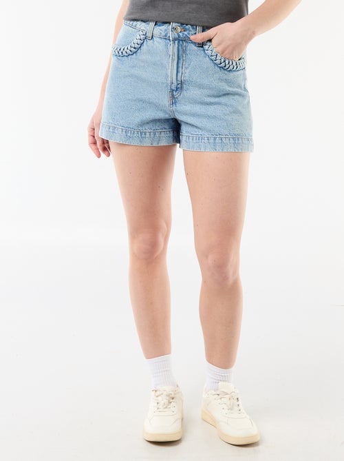 Short en denim avec poches tressées - Kiabi
