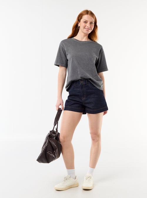 Short en denim avec poches tressées - Kiabi