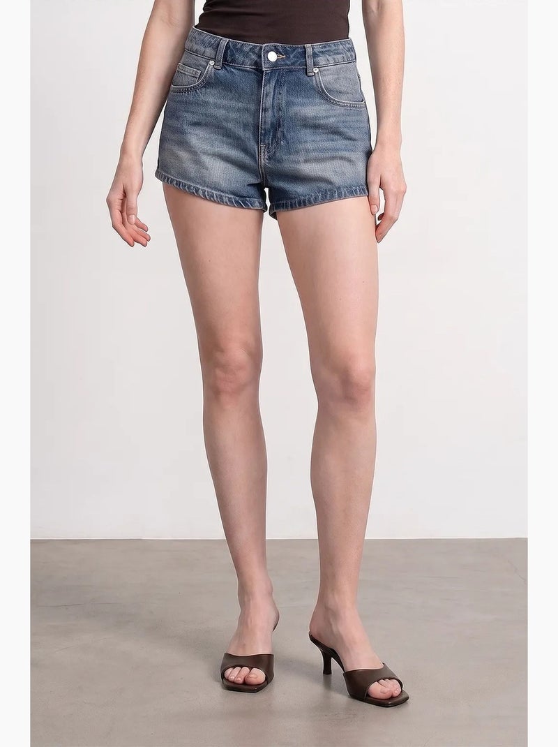 Short en denim coton à taille haute dilvin Bleu saphir - Kiabi