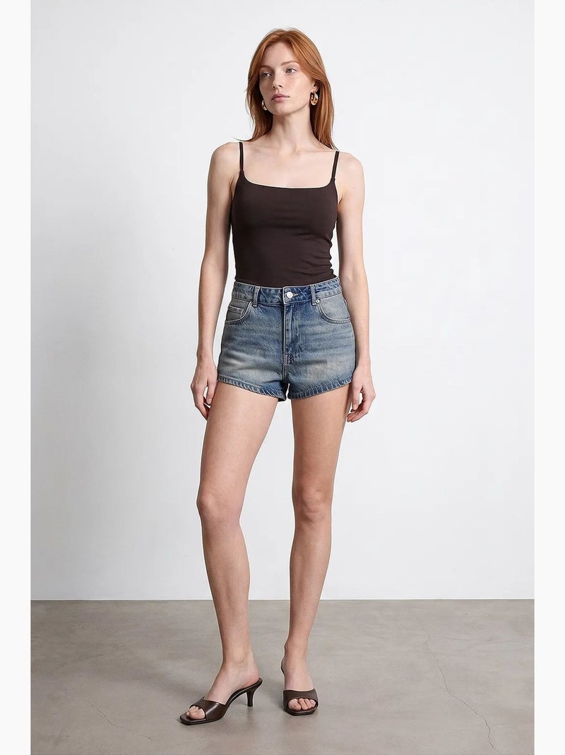 Short en denim coton à taille haute dilvin Bleu saphir - Kiabi