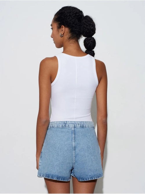 Short En Denim De Coton À Taille Haute Et Jambe Large - Kiabi