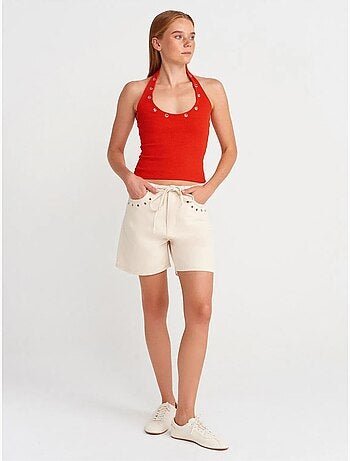 Short en denim de coton pour femme avec cordon dilvin
