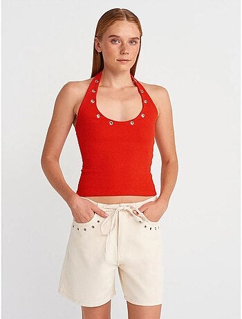 Short en denim de coton pour femme avec cordon dilvin