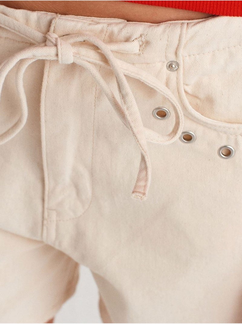 Short en denim de coton pour femme avec cordon dilvin Crème - Kiabi