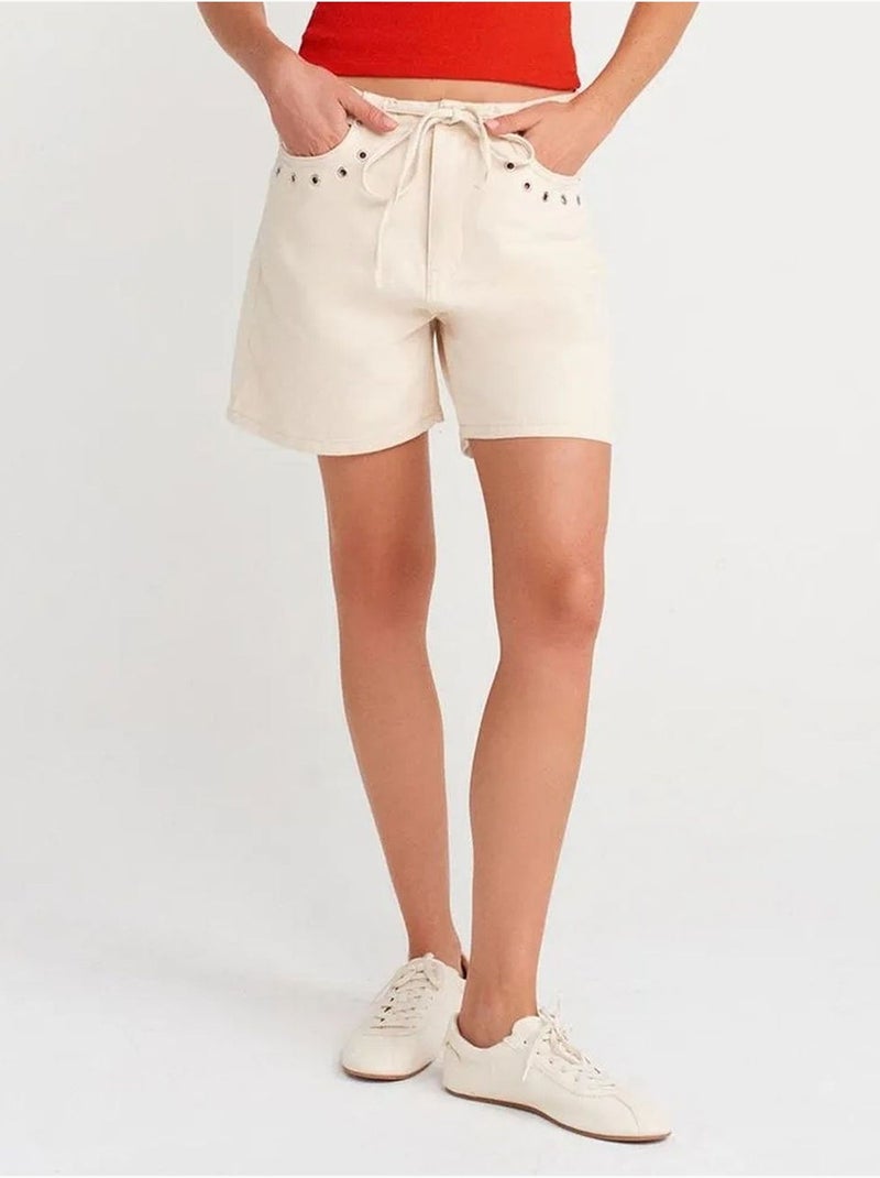 Short en denim de coton pour femme avec cordon dilvin Crème - Kiabi