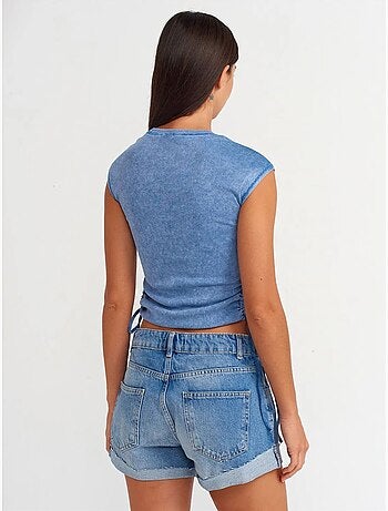 Short En Denim De Coton Taille Haute