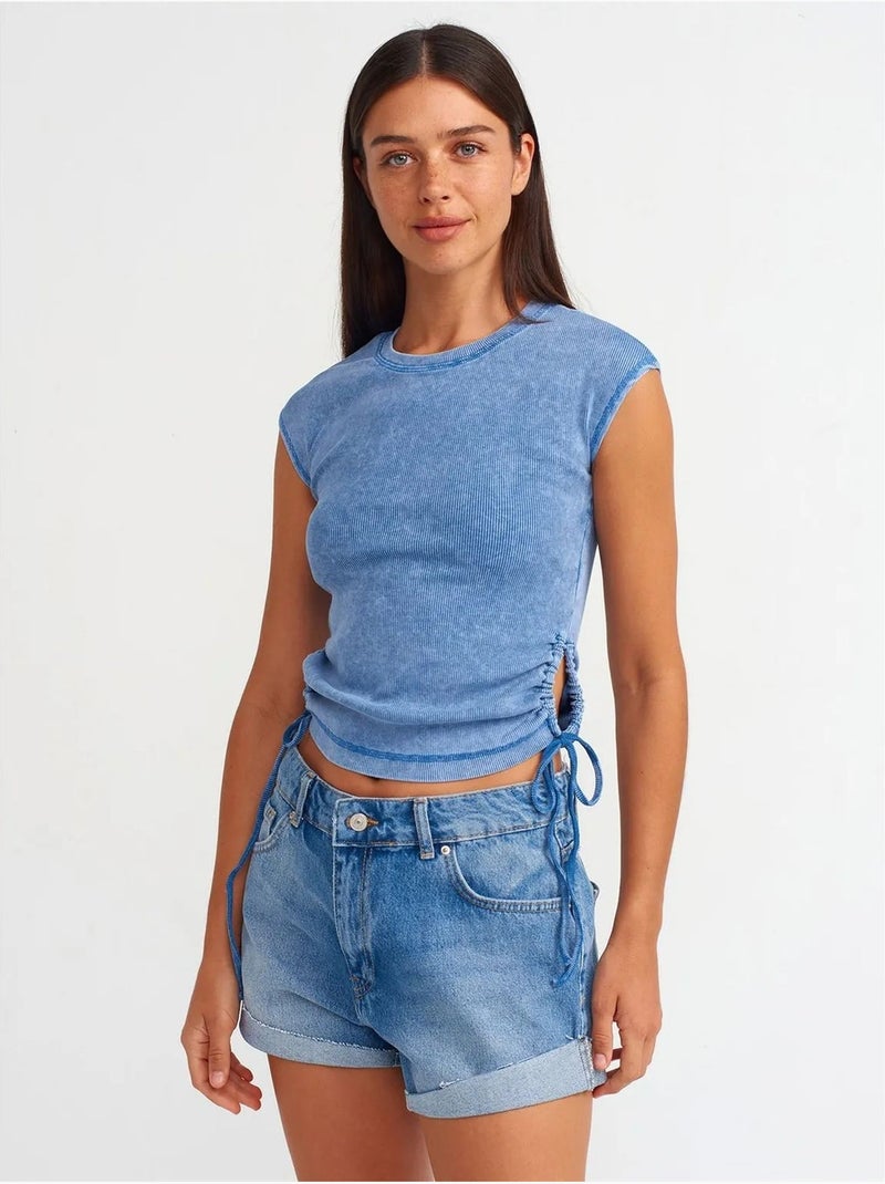 Short En Denim De Coton Taille Haute Bleu roi - Kiabi