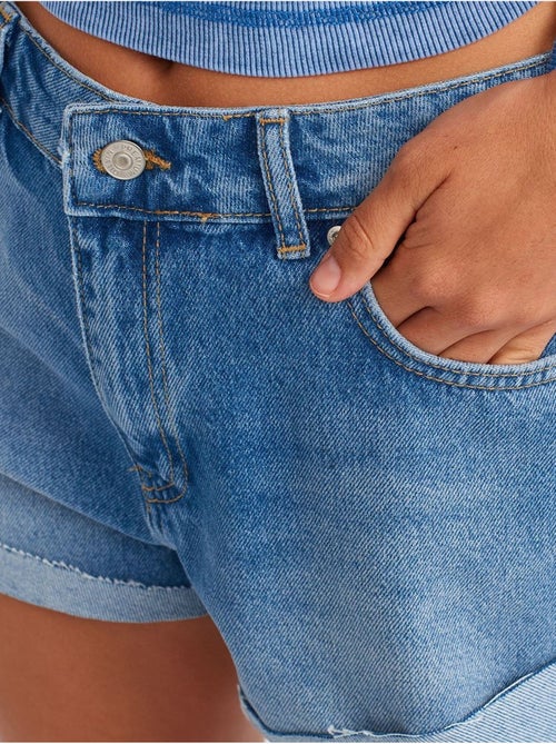 Short En Denim De Coton Taille Haute - Kiabi