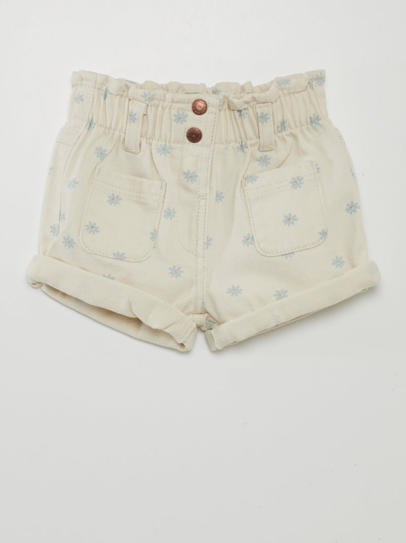 Short en denim effet smocké Blanc - Kiabi
