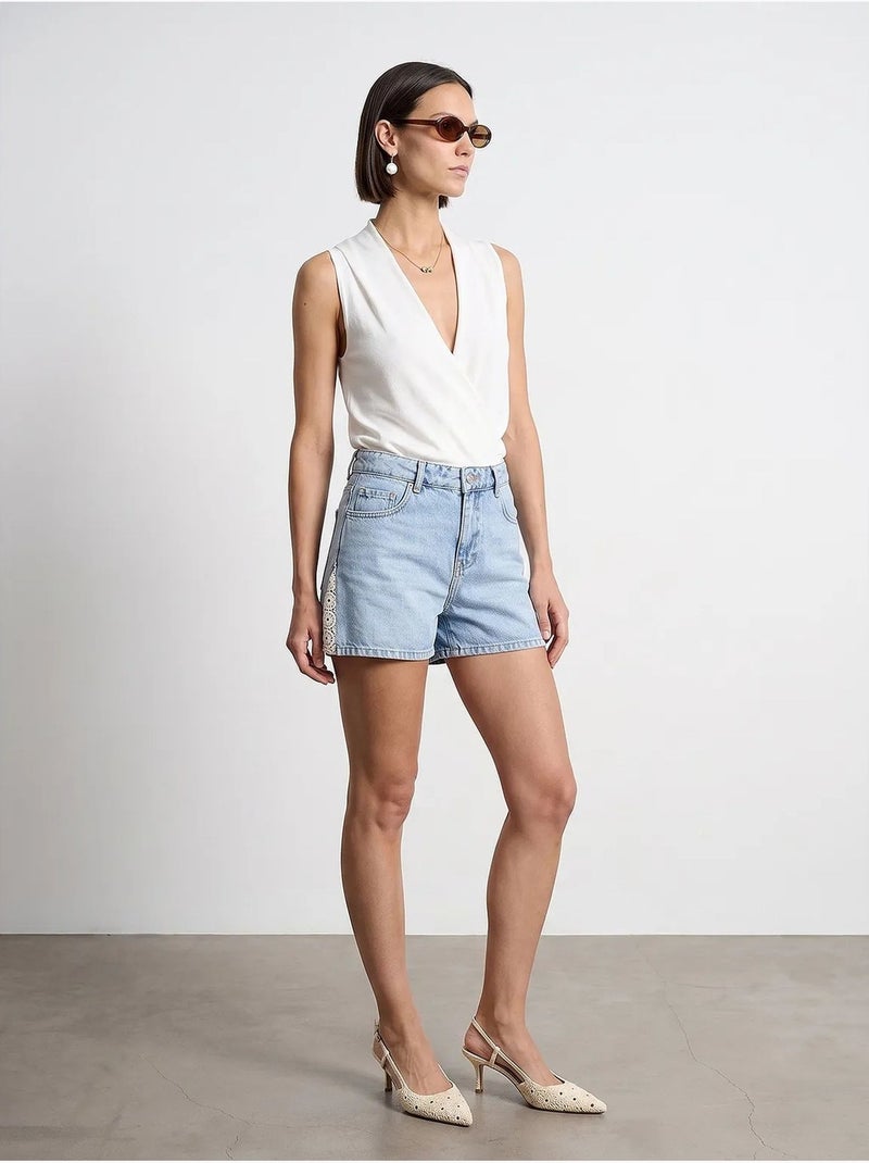 Short en denim en lin à taille haute dilvin Bleu clair - Kiabi