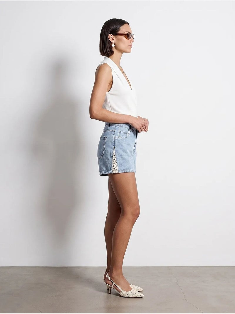 Short en denim en lin à taille haute dilvin Bleu clair - Kiabi