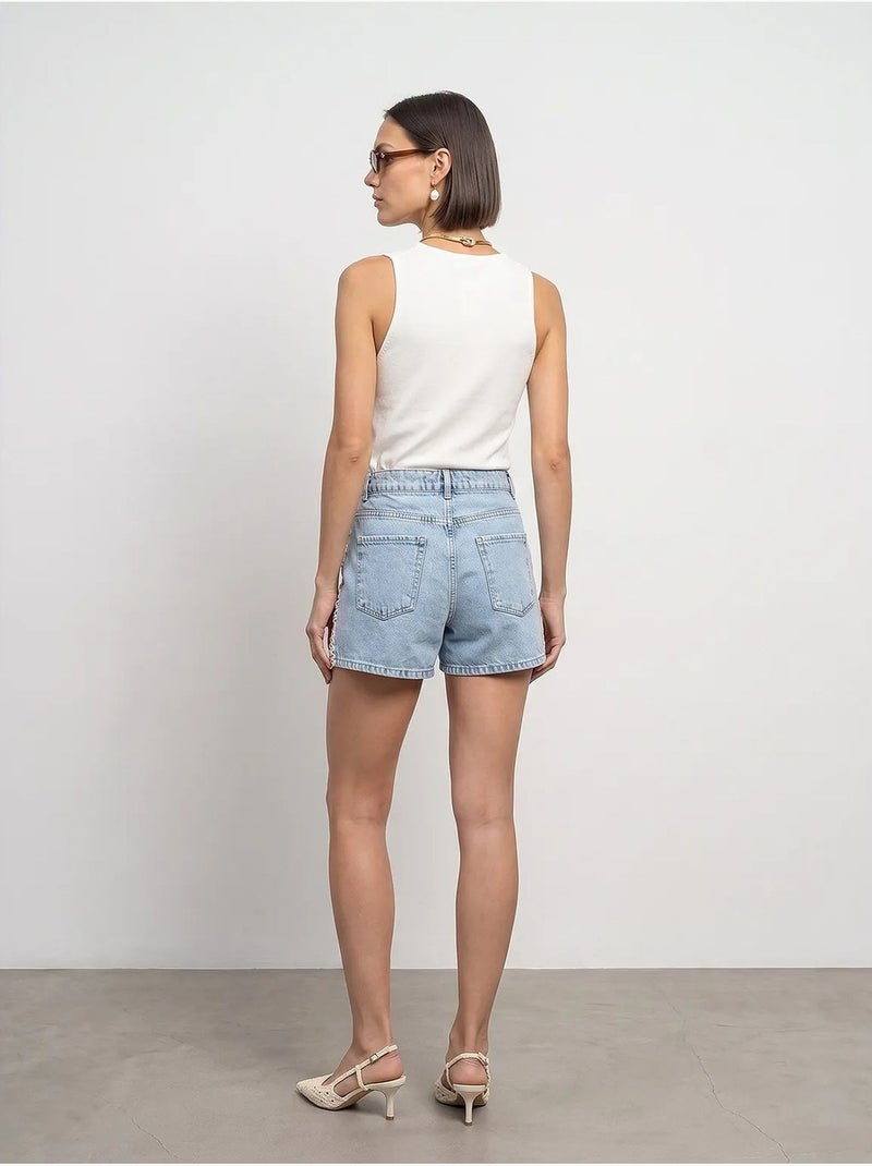 Short en denim en lin à taille haute dilvin Bleu clair - Kiabi