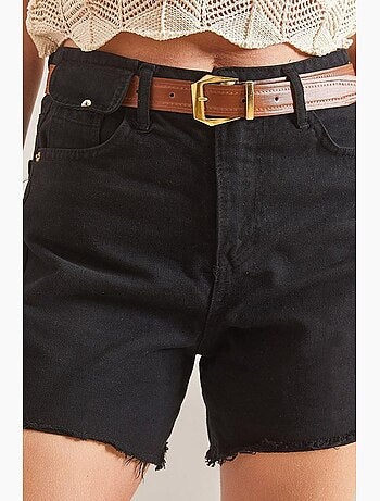 Short en denim gabardine de toile avec ceinture lucci