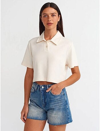 Short en denim taille haute à bouton dilvin