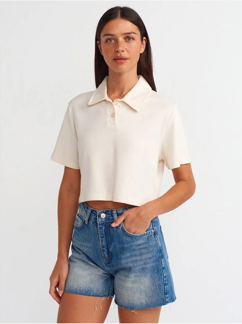 Short en denim taille haute à bouton dilvin Bleu clair - Kiabi