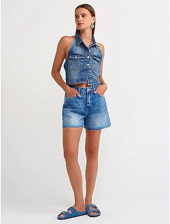 Short en denim taille haute à bouton dilvin